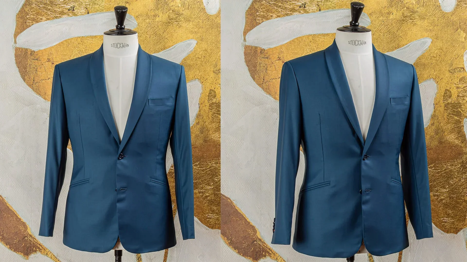 Petrol blue bespoke jacket with shawl collar in Super 140's wool